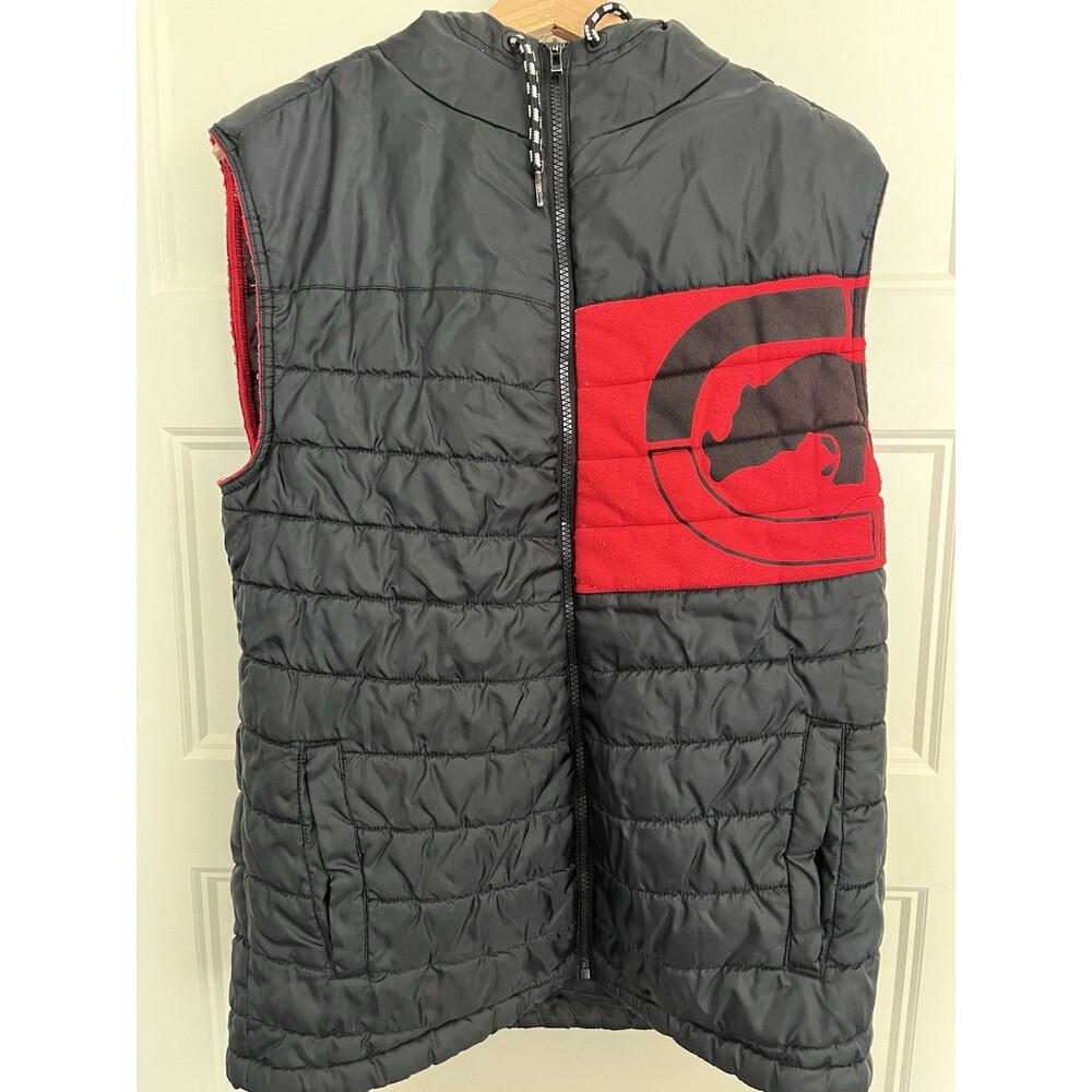 Ecko Unltd. Men's Puffer Vest Full Zip Black/Red Size Small